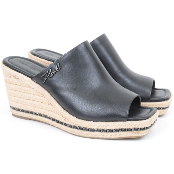 Karl Lagerfeld Paris Women's Corissa Leather Upper Chic Wedge Sandals Size 10 - Picture 1 of 9